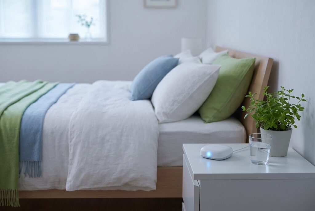 Schlafzimmer mit Messgerät für die Polygraphie zu Hause